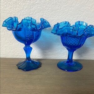 Vintage Fenton Blue Ruffled Edge Glass